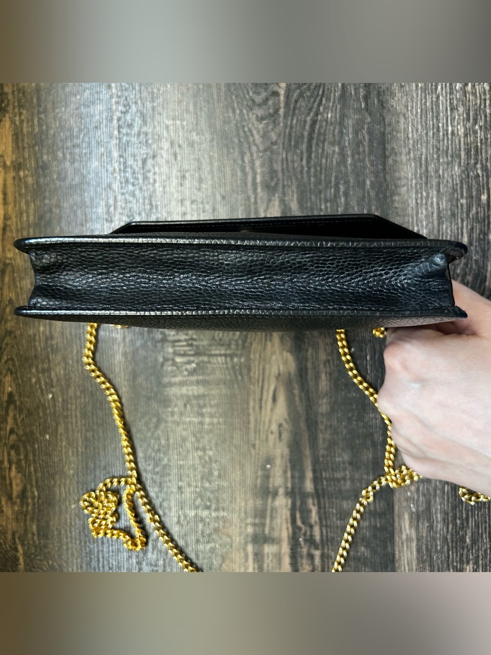 Authentic Vintage Christian Dior Black Leather Chain Clutch Envelope Mini Bag - Picture 5 of 12